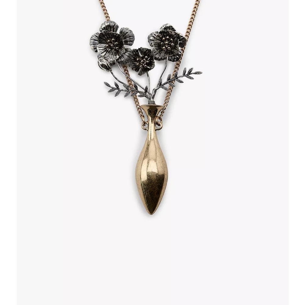 ZARA Elegant Gold and Silver Floral Vase Pendant Necklace